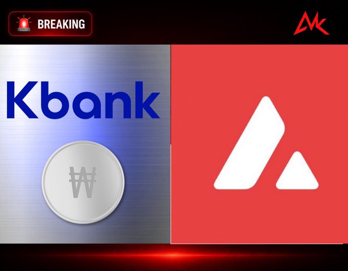 A 'BREAKING' news graphic from channel 'MK' showing the logos for 'Kbank' and 'Avalanche' side-by-side.