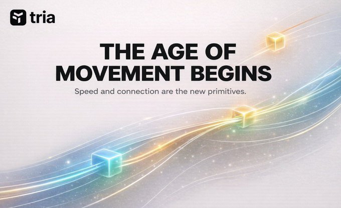 The image features a white background with three cubes of different colors, including blue, yellow, and green. The text "The age of movement begins" is written above the cubes, and the phrase "speed and connection are the new primitives" is below them. This combination of elements creates an interesting visual representation that connects the concept of speed and connectivity to the idea of movement in a creative way.