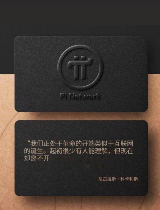 Two black Pi Network cards are displayed against a dark background, with the top card featuring the embossed Pi Network logo and the bottom card presenting a Chinese quote attributed to Nicolas Kokkalis: "我们正处于革命的开端类似于互联网的诞生。起初很少有人能理解，但现却离不开" ("We are at the beginning of a revolution similar to the birth of the internet. At first, few could understand it"). The image visually reinforces the post's message about Pi Network being an early-stage revolutionary concept that parallels the internet's emergence, echoing the Schopenhauer quote about new truths being initially rejected before becoming self-evident.