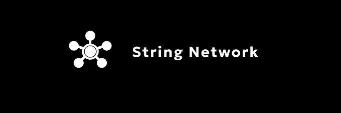 A black screen displaying a white molecular/network logo next to the text 'String Network'.