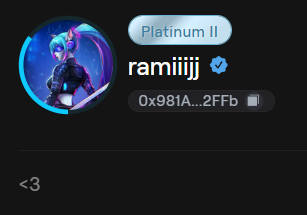 The image shows a post on social media with a picture of a girl wearing blue jeans, a black jacket, and a purple hat. The caption reads "Platinum II" and "ramilj", which are likely the names or tags associated with the person who posted the photo. The post also mentions that the person is a member of the Wen Hamie PFP collection.