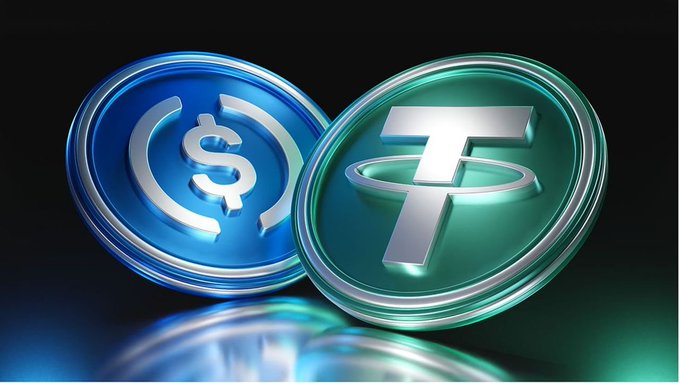 The image features two coins, one blue and one green, placed side by side against a black background. The text "Not long ago, the crypto world was overwhelmed by a daily wave of meme coin launches. Now, a new trend is emerging." This suggests that stablecoins are becoming increasingly popular in the cryptocurrency market, with more issuances being launched regularly.