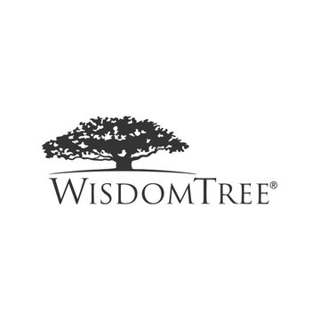 WisdomTree logo featuring a black tree silhouette above the brand name.