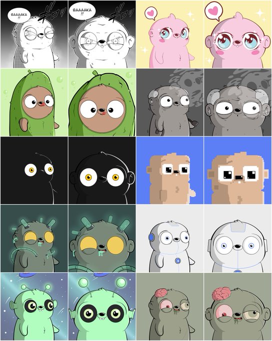The image features a grid of ten different cartoon animal characters, each with unique facial expressions and appearances. The animals are arranged in two rows of five, creating a visually appealing and organized layout. The colors used for the animals vary, adding diversity and interest to the collection. The post highlights that there is only one character per square, making it easy to compare and contrast the different animal designs. The characters appear clean and well-maintained, showcasing the artist's attention to detail and skill in creating these captivating illustrations.