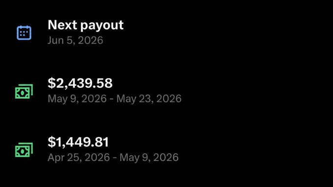 The image shows a screen with three columns of dates from May 9, 2026 - May 23, 2026. Each column represents the days when the payment will be made for a specific person or task. The screen also displays a box with green arrows pointing to each date and yellow dollar symbols indicating how much money is being paid out on that day.