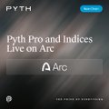 A dark promotional thumbnail image with the text 'PYTH' and 'Pyth Pro and Indices Live on Arc' alongside an Arc logo.