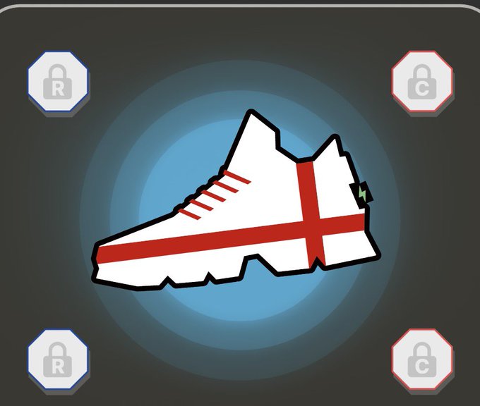 The image features a white shoe with red stripes, which appears to be a sneaker or athletic shoe. The shoe is positioned centrally within the frame of the image. In the background, there are four lock icons, each representing a different lock type - padlock, combination lock, key lock, and magnetic lock. These locks appear to be related to the shoe in some way, possibly indicating that the shoe has been won or is associated with a specific event or location where these locks are used.

The image also contains text elements such as "It seems it was England after all Could it be a surprisingly winning slot?" and "Focus on what is in the image and how it relates to the post". These sentences provide context about the shoe's origin, its significance, or possibly an interesting story behind it.