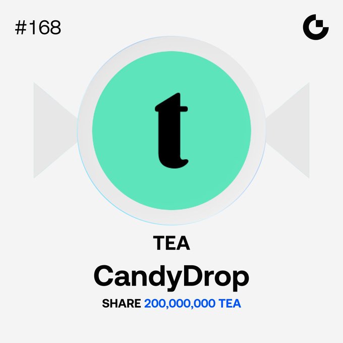 The image features a green candy drop logo with the letter "t" displayed within its center circle. The background of the image is white, which makes the vibrant colors of the candy drop stand out prominently. Additionally, there are two black and gray texts positioned below the logo that provide information about the candy drop, such as the word "Candy Drop" and a price of $1.00 per share. Furthermore, there's text below indicating that the image is promoting a massive Candy Drop trading platform to share the prize pool in US dollars and tea.