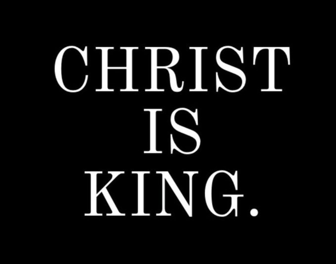 The image displays the phrase "CHRIST IS KING." in white serif text against a solid black background, with each word stacked on its own line. This bold declaration of faith reinforces the post's message of "One and only," affirming Christ's singular sovereignty and divine authority.