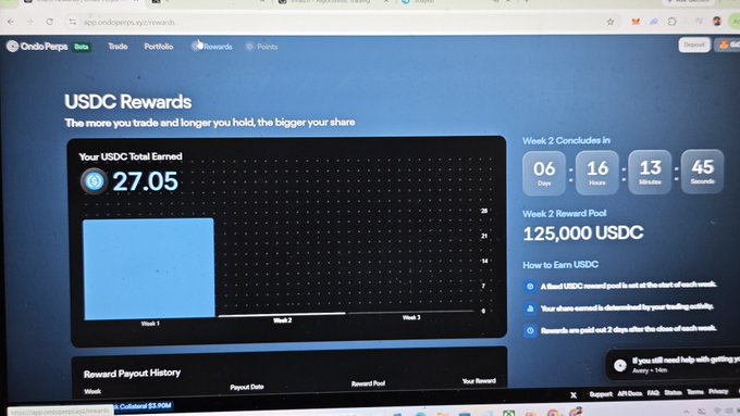 The image shows a computer screen displaying a website called usdc rewards. The website offers users the opportunity to receive USDC Rewards by trading equity, with a focus on crypto assets like Bitcoin. The user interface appears clean and organized, making it easy for users to navigate through the options available. The post mentions that the website is launching a new prep dex, which could potentially be related to cryptocurrency trading or investment opportunities. The image also includes text about fees and how much money can be earned from USDC Rewards.