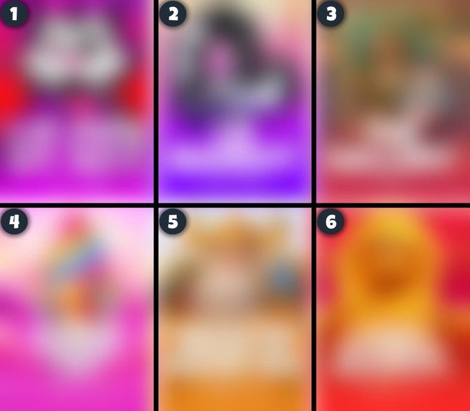 A grid of six numbered, blurred images with vibrant pink, red, purple, and orange hues, obscuring the content within each panel.