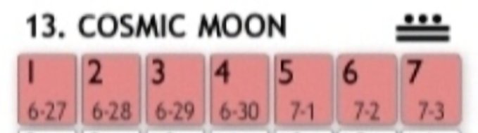 A calendar countdown image labeled "13. COSMIC MOON" showing dates from June 27 (1) through July 3 (7), with each numbered box displaying a corresponding date. The image appears to track a 7-day period leading up to or following a significant event, which aligns with the post's "#XRP" reference suggesting anticipation of a major crypto-related announcement or milestone.