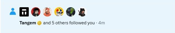 A social media notification showing "Tangem and 5 others followed you" with several user profile pictures displayed above the text.