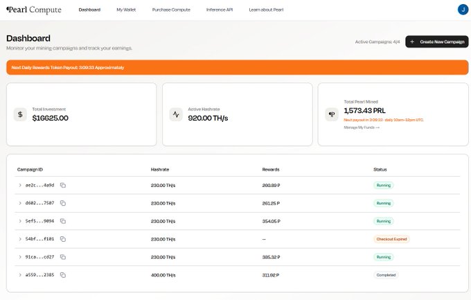 A screenshot of a computer screen displaying a dashboard with various information related to campaigns such as campaign ID, amount raised, campaigns won, money spent, and time elapsed. A post caption reads "Late to the party: $PRL @prlnet is buying?" and an explanation about purchasing power in cryptocurrency.