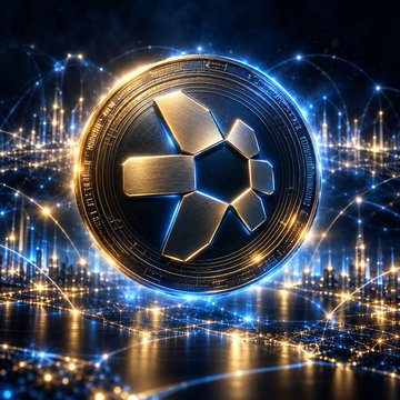 A digital illustration of a golden XRP (Ripple) cryptocurrency coin surrounded by glowing blue and gold network lights and digital connections.