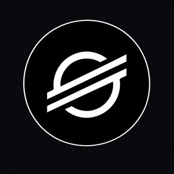A minimalist logo consisting of a white stylized 'S' with a slash through it inside a thin white circle on a black background, representing the Stellar cryptocurrency.