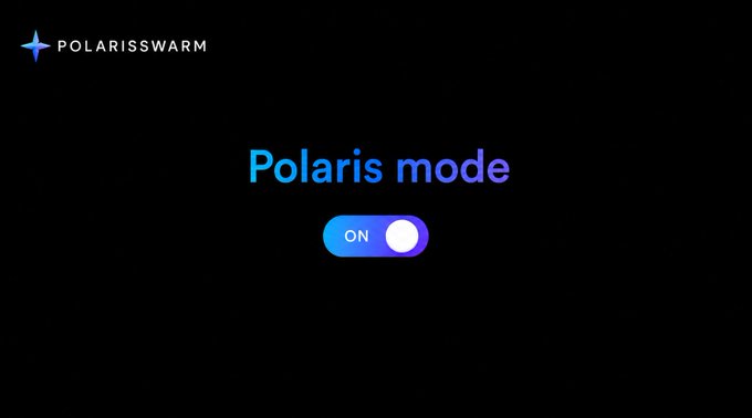A dark-themed interface for PolarisSwarm showing 'Polaris mode' toggle switched ON in blue.