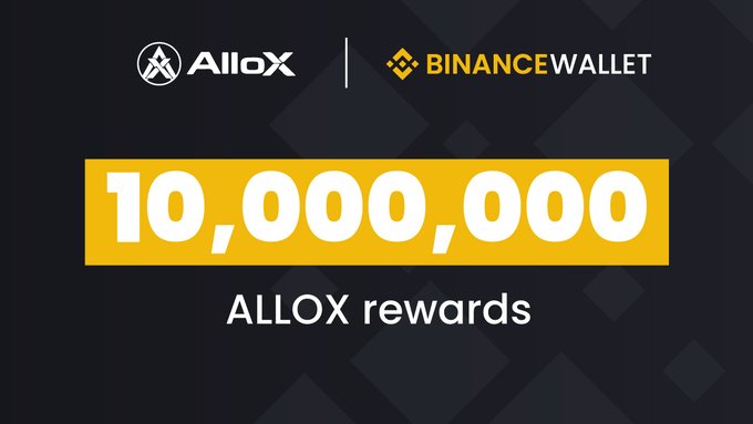 Promotional graphic announcing 10,000,000 ALLOX rewards from the Allox and Binance Wallet partnership.