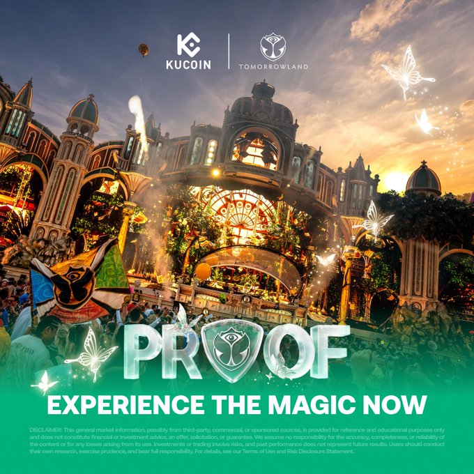 The image features a poster for an event called "Proof of Magic Now" at a theme park or fair, with a large building as its backdrop. The poster includes text that reads "Experience the magic now", indicating that this event offers an opportunity to experience the magic and wonder of the fair or theme park. It also mentions that top performers will be rewarded with a cash prize of 60,000 US dollars. The image is accompanied by several butterflies flying around the building, adding to the festive atmosphere.