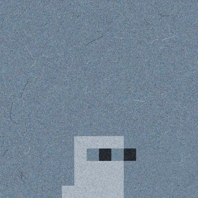 The image features a gray background with small white squares scattered throughout, giving it an artistic and pixelated appearance. The square shapes are not perfectly aligned or evenly spaced, adding a sense of randomness to the scene. The text "Pixel Art grail" is written in the bottom right corner of the image, indicating that this artwork might be part of a collection or series on a website like Opensea.io/collection/creepkids.