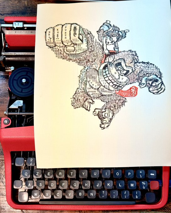 A typewriter displays a canvas print of Betty Boop riding a bull made of newspaper text, with "Solana" branding in the corner. The image playfully pairs with the post's aggressive bullish Solana ("sol") sentiment, using the bull imagery to reinforce the "buy more sol" rallying cry.