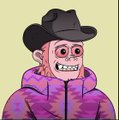 A cartoon avatar of a smiling man with glasses, a black hat, and a pink and purple jacket.