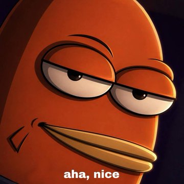 An orange cartoon duck with a smug, half-lidded expression appears in a close-up shot, captioned "aha, nice." The image humorously conveys a skeptical or sly reaction to the post's enthusiastic pitch for the $BOB meme coin, which lists reasons like a successful launch, minted-out NFT collection, and active developers, suggesting the duck is unimpressed by claims that "77k rn is basically free" and the promised "100x" potential.