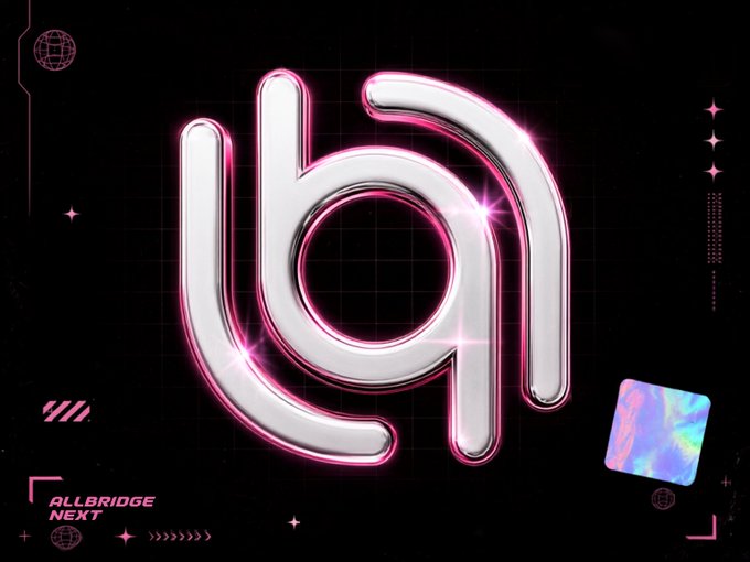 A stylized 'b' logo with pink neon outlines on a black background, labeled 'Allbridge NEXT' in the bottom left corner.