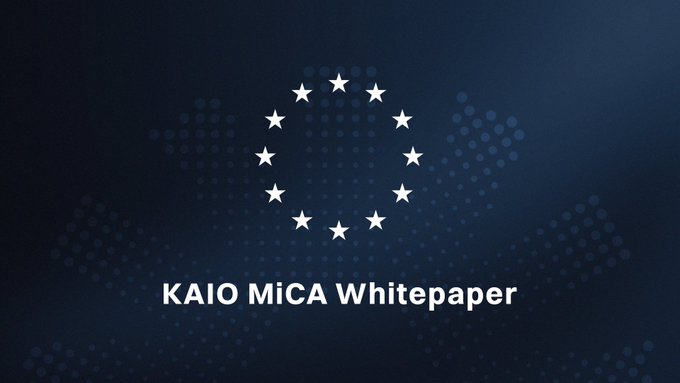 The image features a dark blue background with twelve white stars arranged in a circular pattern reminiscent of the European Union flag, above the text "KAIO MiCA Whitepaper." The star motif visually echoes the EU symbolism, reinforcing the whitepaper's focus on regulatory compliance under the EU's MiCA framework for tokenised real-world assets.