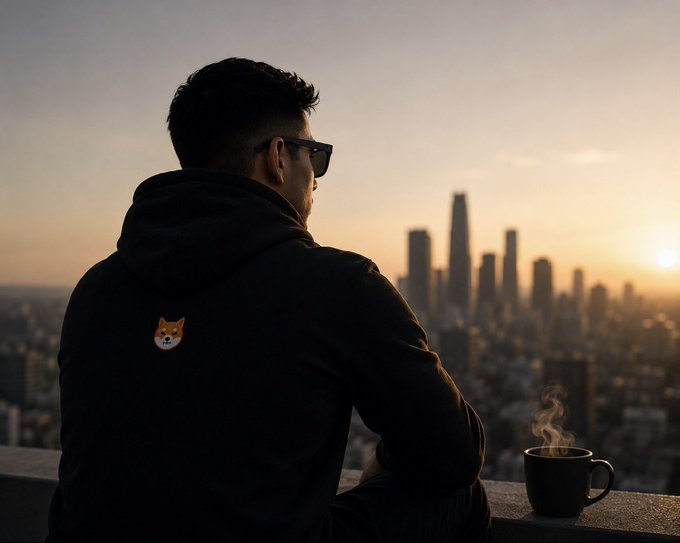 A man wearing sunglasses and a black hoodie with a Shiba Inu logo gazes at a city skyline at sunset, holding a steaming cup of coffee as he reflects on the horizon.

The image visually echoes the post's theme of determined forward momentum—mirroring the speaker's call to "keep pushing" Shiba and $MANYU toward lasting impact—through its symbolism of vision, perseverance, and a quiet confidence in the face of an unfolding future.
