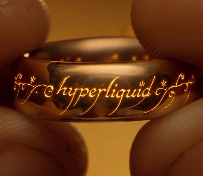 Fingers delicately hold a gleaming golden ring engraved with the word "hyperliquid" in elegant script, evoking a striking parallel to the "one ring" from Tolkien's legendarium—fittingly matching the post's "one exchange to rule them all" reference by positioning Hyperliquid as the singular, all-powerful force in crypto trading.