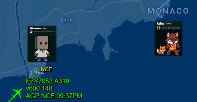 The image features a map with two cartoon characters, one dressed as a person wearing a white shirt and blue pants, and another dressed as a fox wearing an orange outfit. The map displays the locations of Monte Carlo and Nice, along with the names of some cities in between. A green arrow is pointing towards Monte Carlo on the map. In addition to the map, there are two posts related to the image: one post says "The world's first Wolfage IRL Battle is mere days away! All we need to do is draw battle lines and rules of engagement", while another post has a message that reads "@Csilla_cro v @Fitzydke".