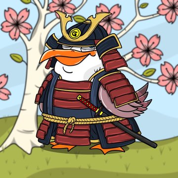 The image features a cartoon character dressed as a samurai, holding a sword and wearing a traditional Japanese armor suit with a red and gold color scheme. The character appears to be standing against a backdrop of pink flowers, suggesting that they are in a garden or park setting. The post also mentions the Gully Vault, which is an online raffle for custom Thiccling games created by Gully's programmer.