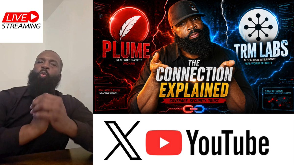 The image features a man with a beard, wearing a black shirt, sitting at a table while talking into a microphone. The background of the image shows two logos - one for @trmlabs and another for @plumenetwork. These logos are displayed on the image in white text against a gray background. The man is positioned to the left side of the image, with his hands placed on his lap as he speaks into the microphone.