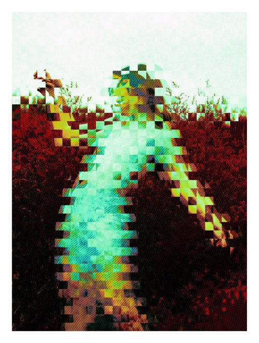 A pixelated, glitch-style figure rendered in cyan, yellow, and red tones emerges from a dark red field, its form fragmented into mosaic-like blocks that evoke a corrupted memory or digital ghost. The distorted humanoid shape and red-tinted atmosphere visually echo the title "Failed Recollections" by suggesting a fractured attempt to recall or reconstruct a figure, presented as Fragment 07 on @TransientLabs.