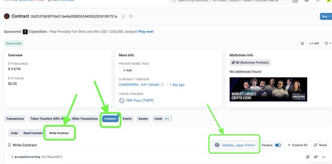A screenshot of a cryptocurrency interface, possibly Etherscan, showing a contract page that has been edited using markup.io to point out the "Write Contract" tab and specific function elements.