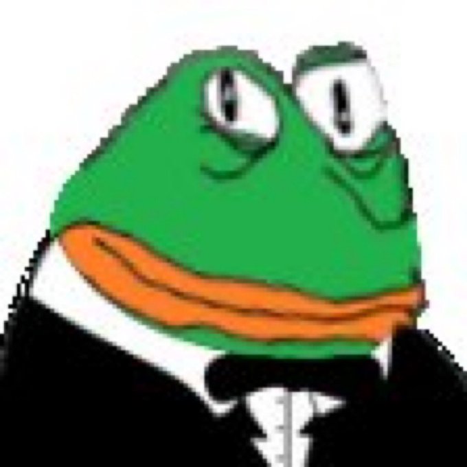A meme-style image of a green Pepe the Frog character wearing a formal black tuxedo with a white shirt and black bow tie, giving a smug or knowing expression.