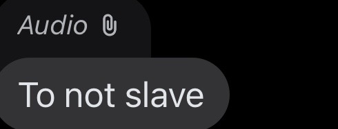 The image shows a message from one person to another, which reads "Audio To Not Slave", accompanied by an audio clip of someone speaking. The message seems to be about the importance of listening to others' opinions or ideas before making decisions.
