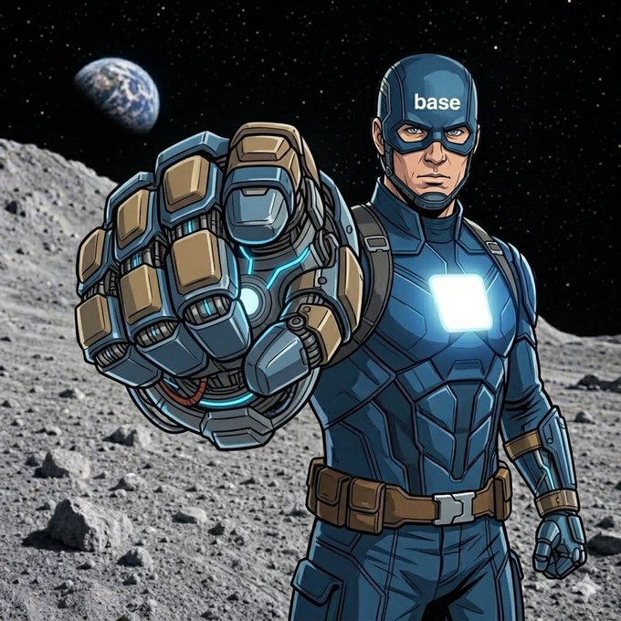 The focus of the image is a man dressed as Captain America, standing on the moon with his fist raised high. The caption suggests that he is backing the $50K coin, which is the most challenging coin to win due to its rarity and value.