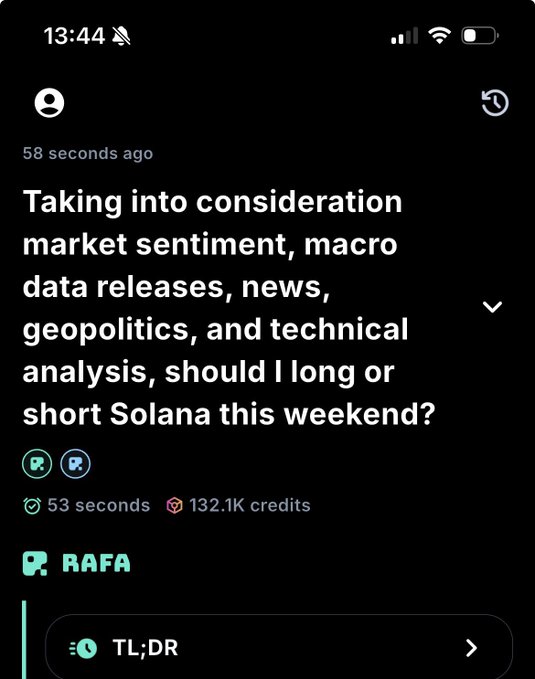 The image shows a black screen displaying text from a social media app, possibly Twitter or Facebook Messenger, which features a post about market sentiment analysis related to the tech industry. The post includes technical analysis questions posed by users like the one who posted this message.