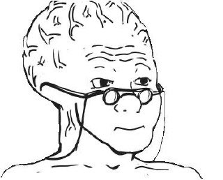 A simple black-and-white line drawing of a Wojak character wearing glasses and a surgical mask, with an expressionless face. The image relates to the post by visually representing the $wojak meme, symbolizing the calm, enduring "real memes" that absorb liquidity during manic market phases.
