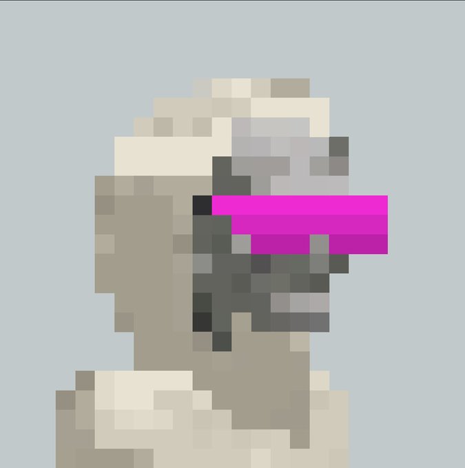 A pixelated, low-resolution image of a figure with a bright magenta/pink rectangular block obscuring the eyes, appearing like an early 3D rendered character.