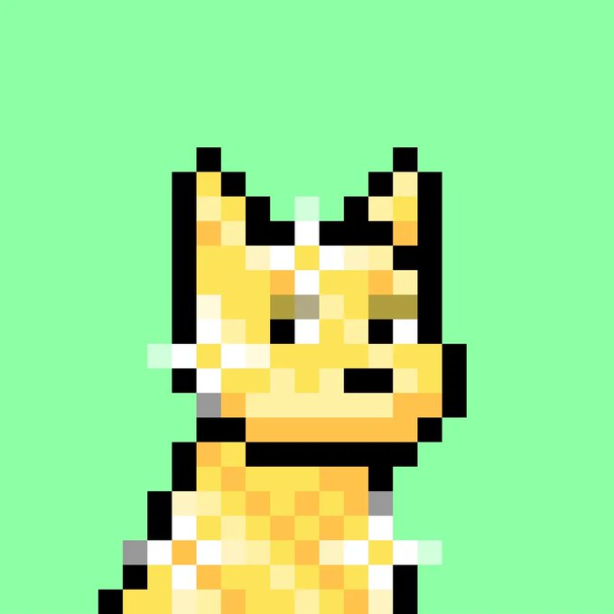Pixel art style portrait of a yellow cartoon character (resembling Garfi) with a grumpy expression on a green background.