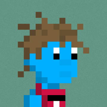A pixel-art portrait of a blue-skinned alien character with brown hair against a teal background, visually representing the "alien" NFT being held as part of the "Regenerates" collection mentioned in the post.