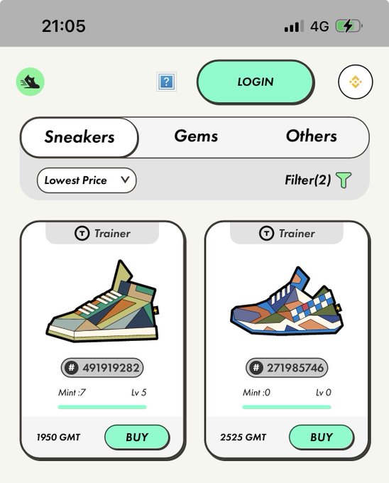 The image shows a pair of sneakers for sale, with two different designs displayed side by side. One design has a colorful pattern while the other features a more traditional style. The sneakers are priced at $49.95 each, as indicated on the screen. A buyer is shown in the bottom right corner who has just purchased one of the sneakers and is now ready to wear it.
