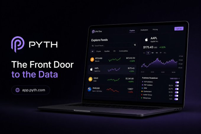 The image is a screenshot of a laptop screen displaying a cryptocurrency trading interface that is part of an app called @PythNetwork. The laptop's display shows various charts, price fluctuations, and real-time data feeds related to Bitcoin and other digital currencies, which are essential elements for understanding market trends in the crypto space. This platform enables users to manage their investments and explore different cryptocurrencies more effectively by providing up-to-date information on market data and relevant news. It highlights how technology can be used to improve trading experiences and provide valuable insights into the world of cryptocurrency investing.