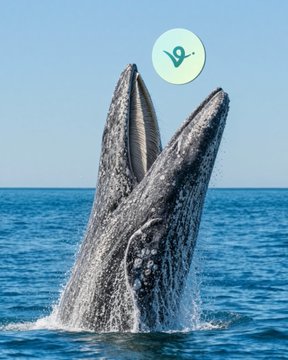 A massive whale breaches dramatically out of the ocean, mirroring the "whale" reference in the post about a crypto trader (tQPRG) dumping $1.80M worth of $VIRTUAL tokens on Bybit. The image's image_logo watermark and the whale's powerful emergence visually symbolize the large-scale token selloff causing nearly a 20% price decline.