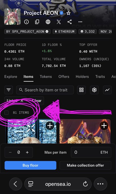 What do you do when you have SPX and you want to buy FLOOR? Don't miss out on the opportunity to own exclusive items like the featured 81/3333 Aeon NFT. Visit opensc.io today and start your collection. Here is a link to the instruction manual for buying SPX FLOOR, So….you know what that means. SPX. #SPX6900.