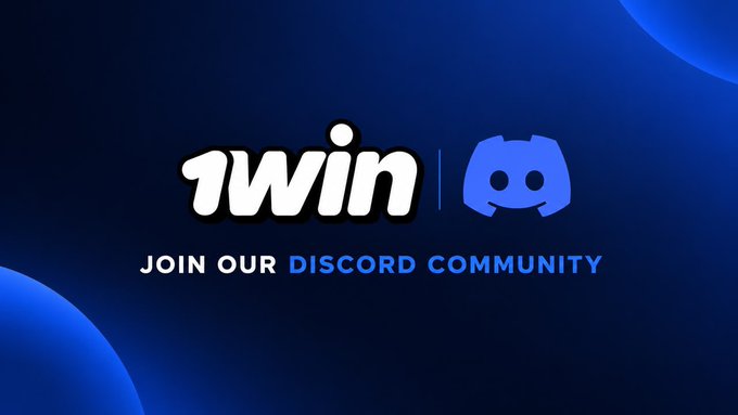 A promotional graphic with a dark blue background displaying '1win' in white text alongside the Discord logo, with the text 'JOIN OUR DISCORD COMMUNITY' written below.