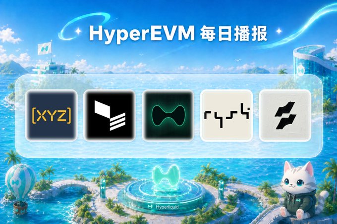 The image shows a logo for a game that features a cartoon cat, surrounded by several different logos related to Hyperliquid EVM gaming. These include logos for trading platforms such as Valantis and HyENA, as well as a Hyper Liquid platform called NBA Finals Hip-4. This post appears to be discussing the features of these games and their potential benefits or opportunities for players who are interested in trying out HyperLiquid EVM gaming experiences.